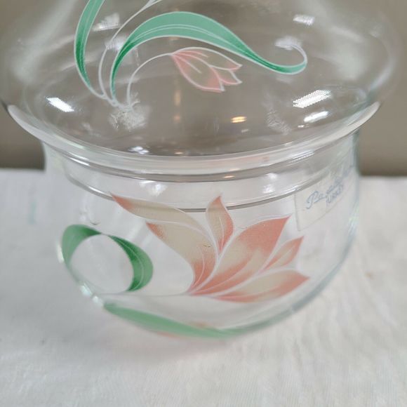 Vintage Clear Glass Vanity Jar Pasabahce Turkey Apothecary Jar Pink Flor… - Picture 6 of 7